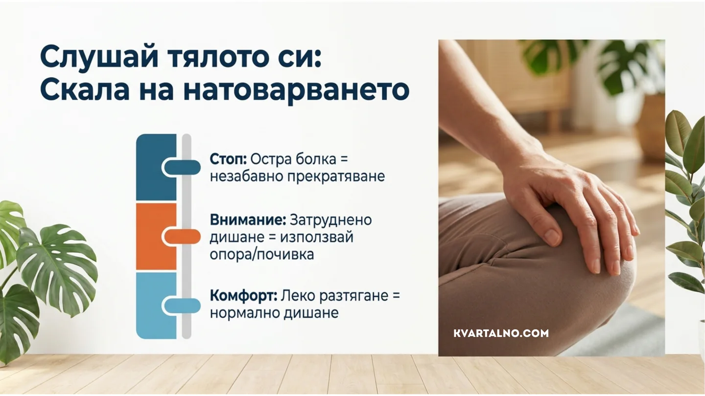 Скала за натоварване при йога: комфорт, затруднено дишане и остра болка